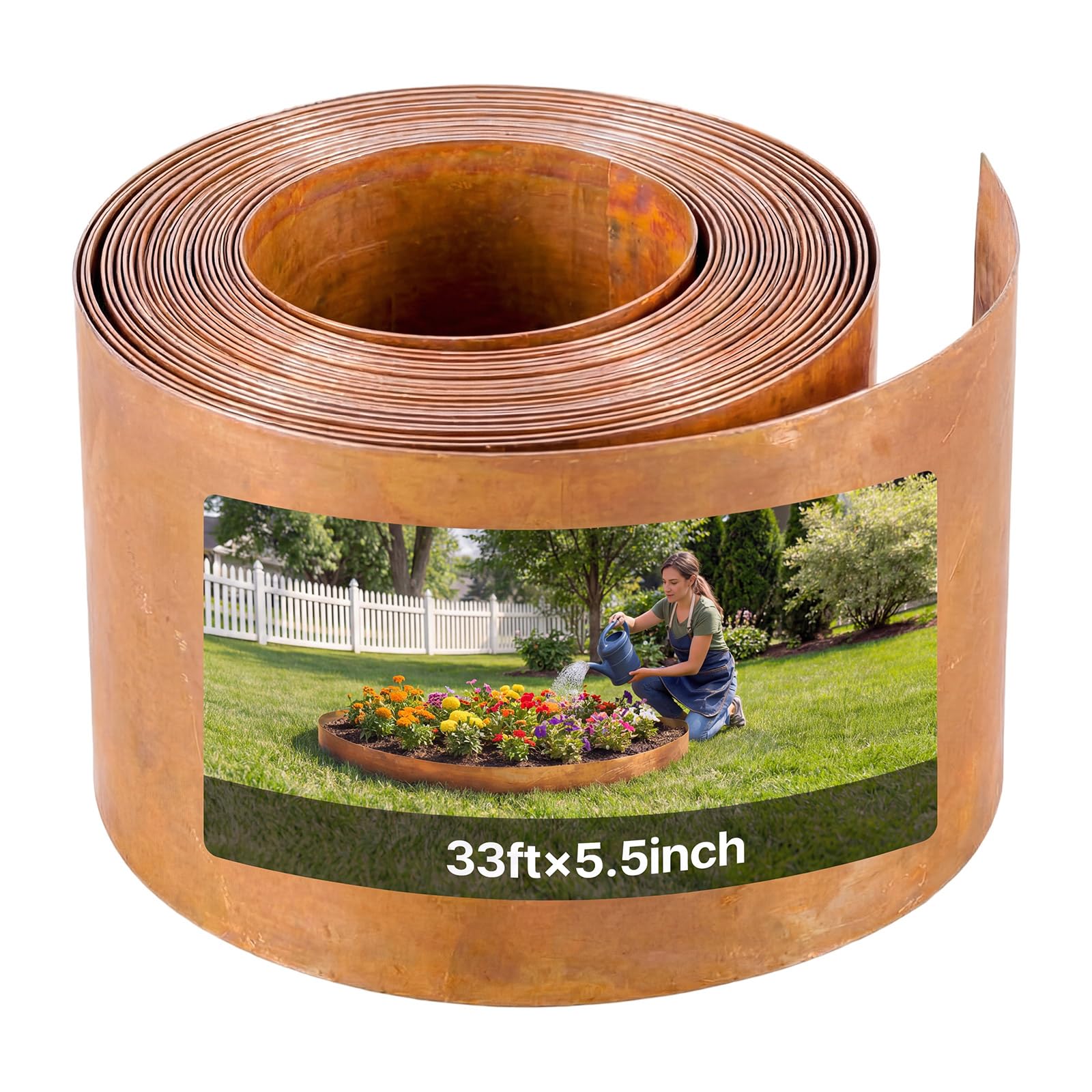 VEVOR Borde de Césped de Acero al Carbono, 10 m x 14 cm, Separador Metálico Resistente, Delimitador Exterior en Rollo, Bordura de Jardín Flexible con 1 par de Guantes para Parterres Paisajismo Sendero
