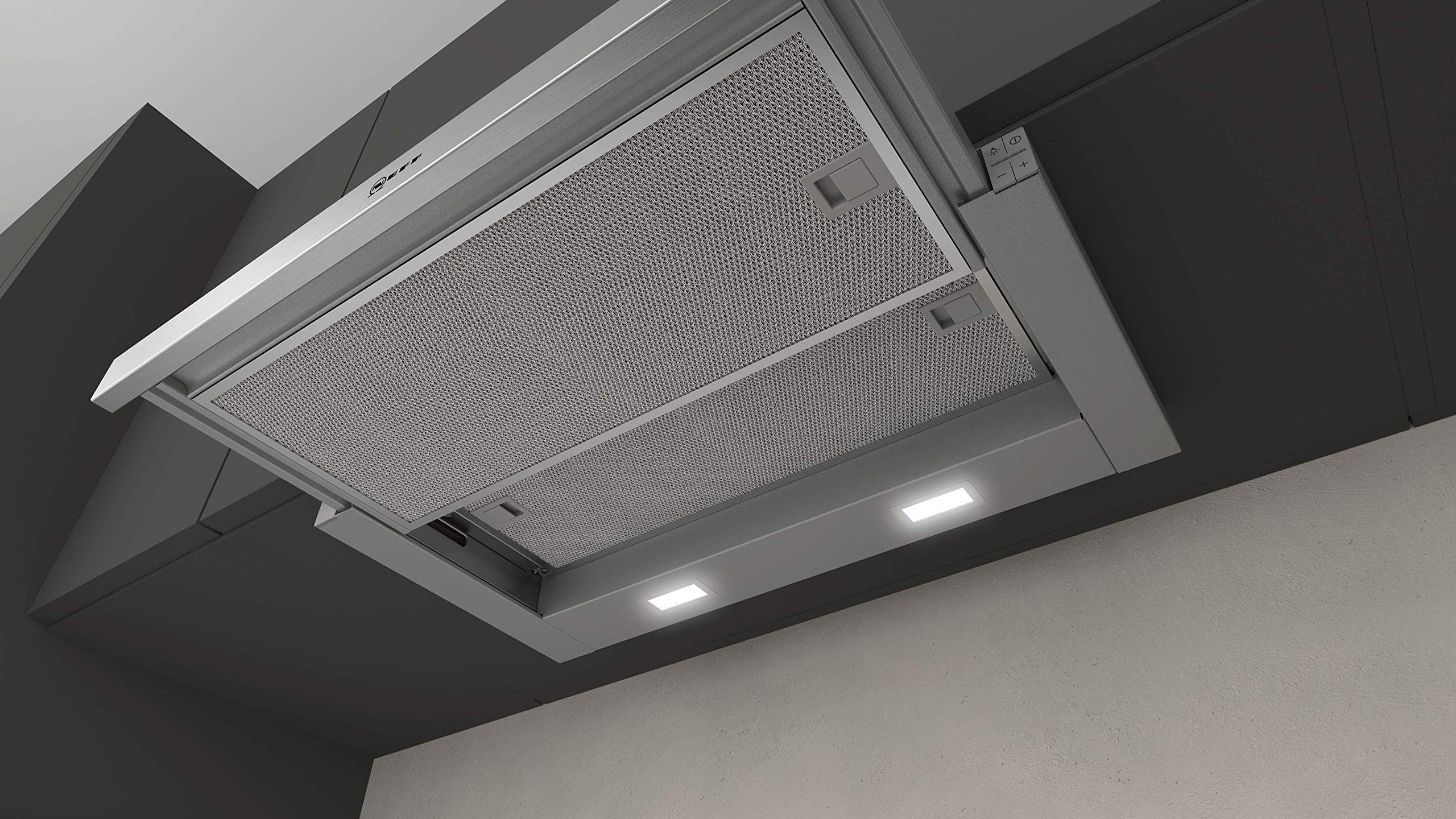 Neff D46ED22X1 - Campana extractora empotrable (N50, 60 cm, salida o recirculación), color plateado