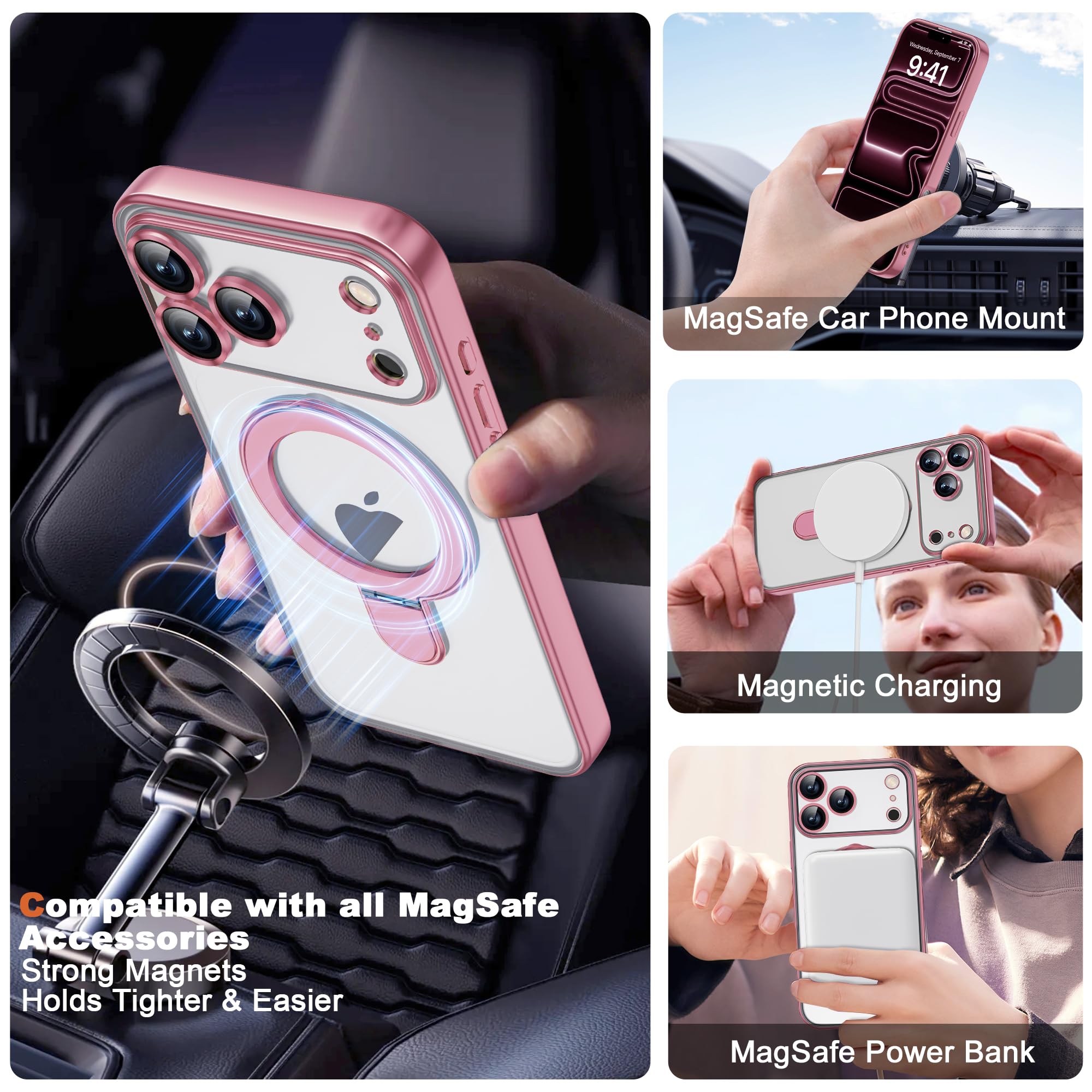Custodia per iPhone 17 Pro con supporto da 16 cm, colore: rosa