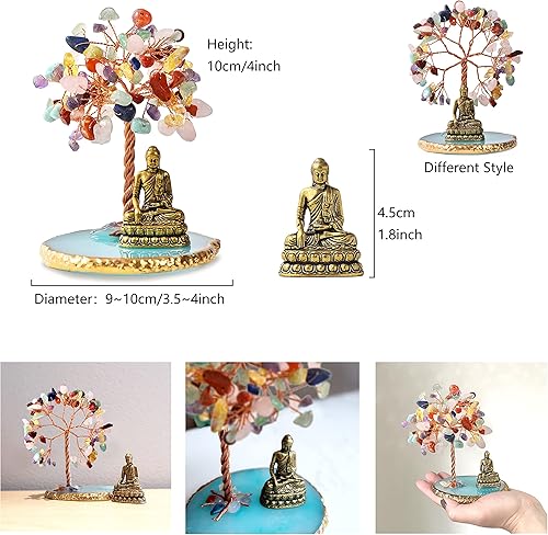 Miniatura 4 de CRUCISRESIN Estatua de Buda con árbol de cristal curativo, árbol de la vida para energía positiva. Decoración del hogar Yoga Meditación.7 Chakra.(C)