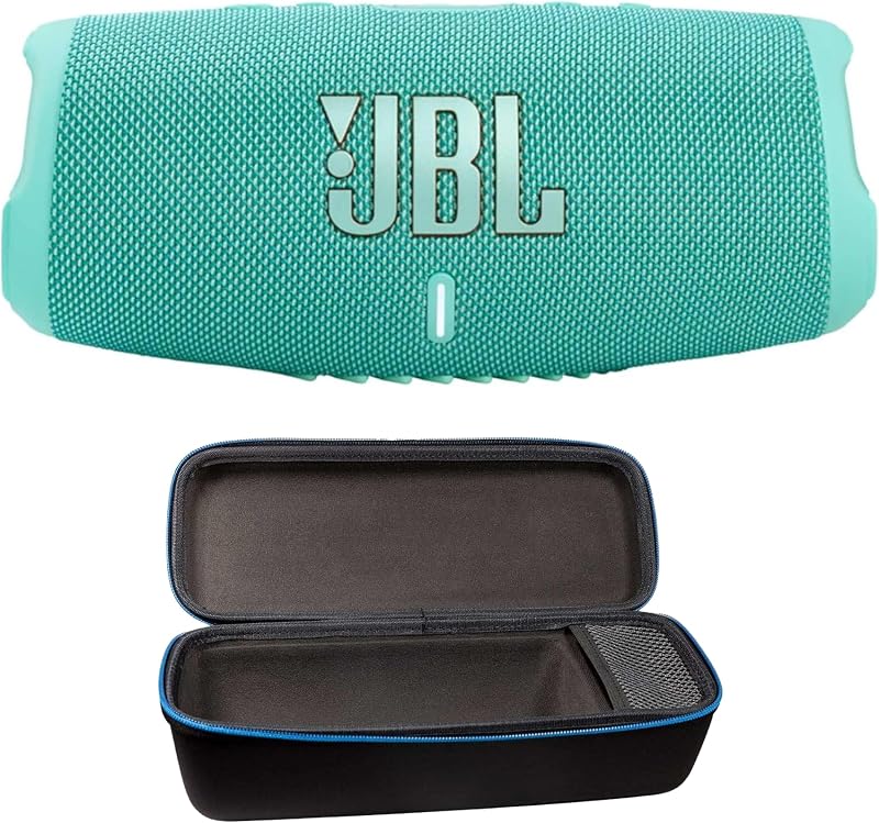 ¡Carga JBL 5 (verde azulado) + paquete con divvi! Funda protectora rígida (negra)