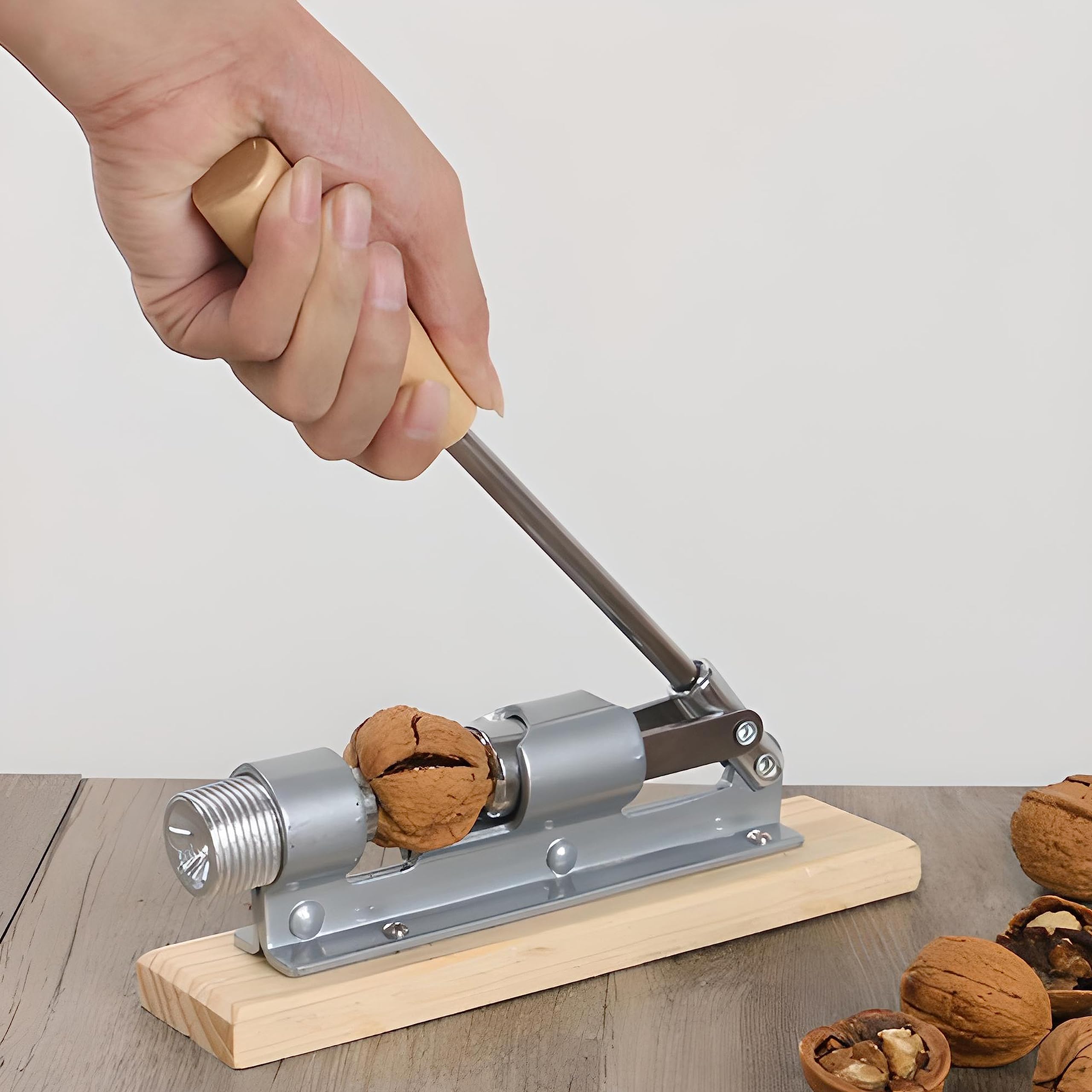 Retoo Casse-Noix en Acier, Ajustement À La Taille des Noix, Support en Bois, Casse-Noisettes Très Solide Et Résistant, Casse Noisette Multifonctionnel, pour Les Noisettes, Les Noix, Les Homards