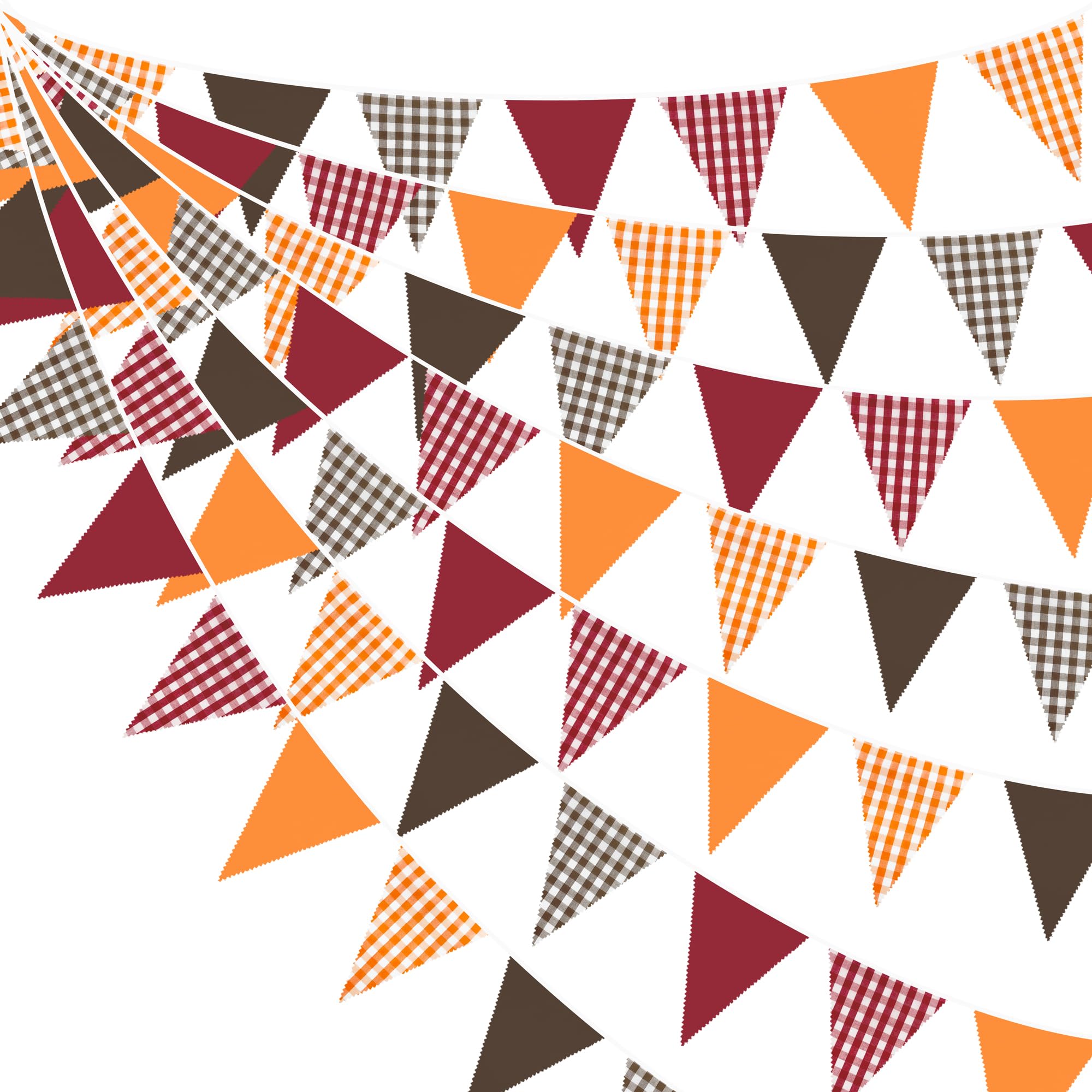 32Ft Burgundy Orange Brown Plaid Bunting Banner Party Decoration Fall Gingham Checkered Fabric Triangle Flag Pennant Garland Streamer for Autumn Thanksgiving Harvest Birthday Wedding Baby Shower Party
