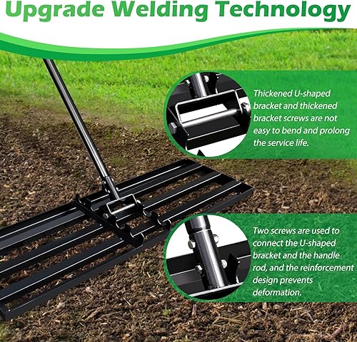 Miniatura 4 de Rastrillo nivelador de césped, rastrillo de césped de 6.5 pies, 30 x 10 pulgadas, rastrillo de césped de nivel de mango largo, nivelador de césped