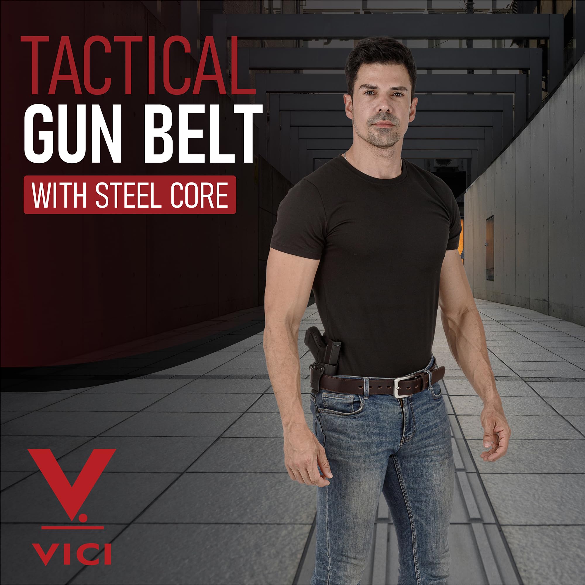 VICI Tactical Men's Steel Core Leather Gun Belt for Concealed Carry 34, Rich Brown