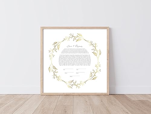 Miniatura 5 de Maybie & Co. Obra de arte enmarcada personalizada de Ketubah de hoja floral dorada Contrato de amor de arte judío Contrato de matrimonio