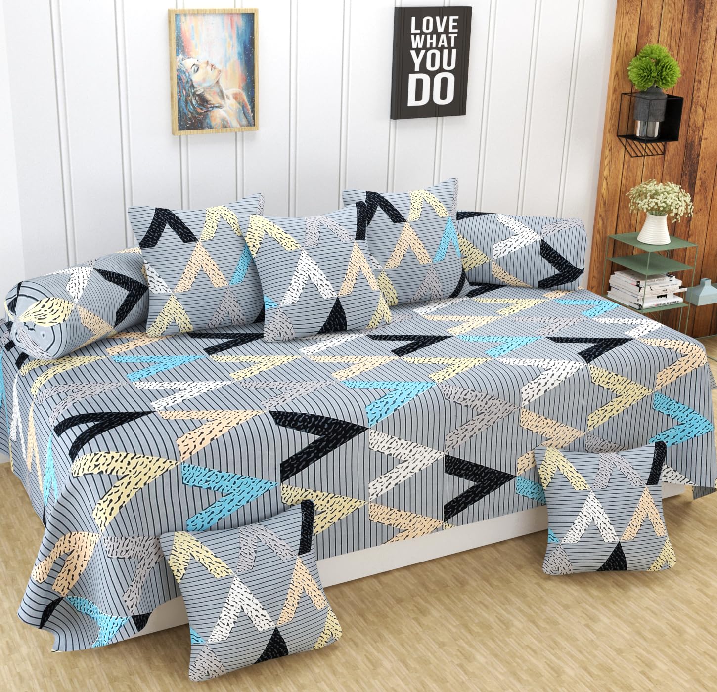 Homefab India 180 TC Microfiber Diwan Set - 8 Piece - Grey-picture-11