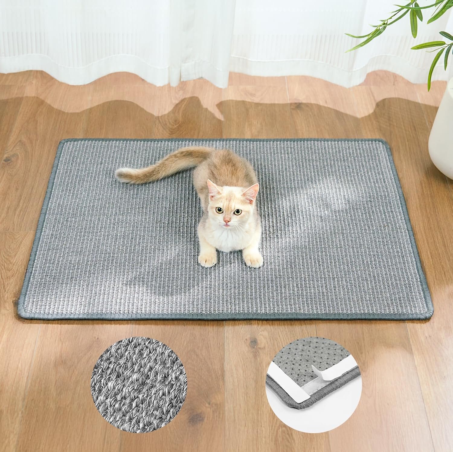 Conlun Natural Sisal Cat Scratcher Mat - Durable Anti-Slip Floor Pad Protects Furniture, Couches & Carpets for Indoor Cats (15.7x23.6")