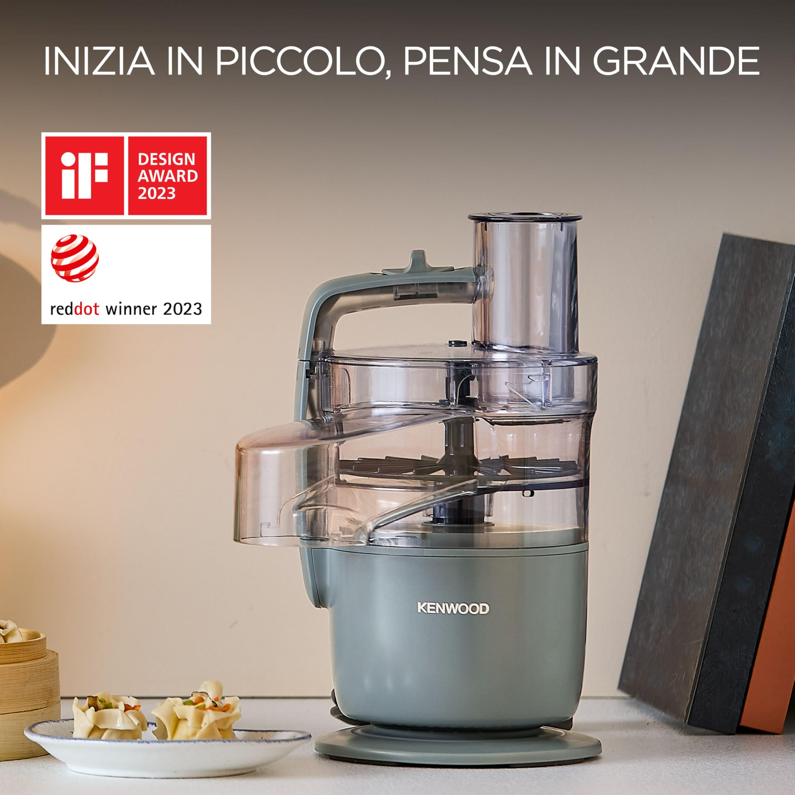 Kenwood MultiPro Go FDP22.​130GY, Robot da Cucina, Trita, Affetta, Grattugia, Riduce in Purea e Impasta, 360° Express Serve, Ciotola da 1.3L, Lame per Impastare, Disco da 4 mm, 650W, Grigio