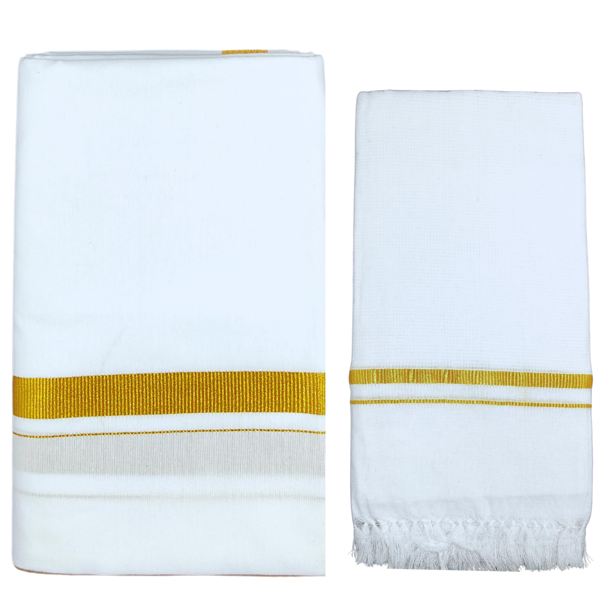 Men’s Cool Cotton White Dhoties with Gold Jari border|Single dhoti|Size-2-meters Festival wear|4 –Muzham|Traditional dhoties|Pack of 1 with jari border white towel |30x60 inch|-image-9