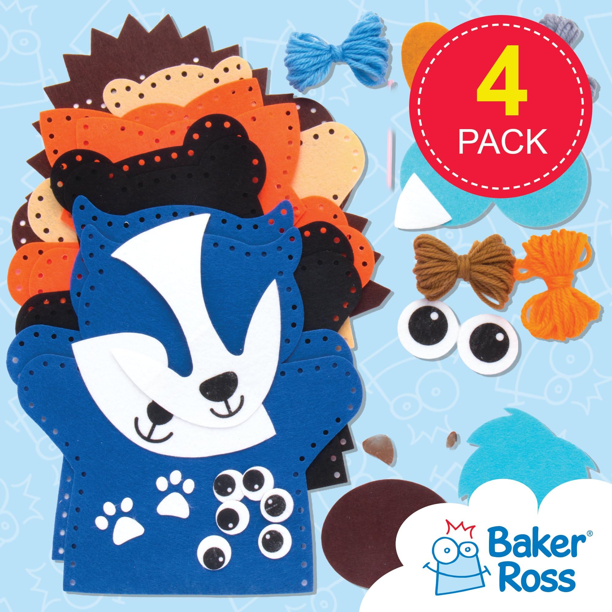 Baker Ross Kit per realizzare marionette da mano a forma di animali del bosco (confezione da 4) per creazioni fai da te e decorazioni per bambini