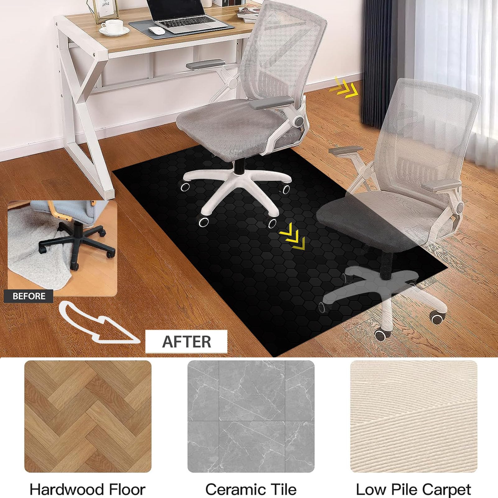 90 x 140 cm Tapis Chaise de Bureau, Tapis de Chaise Gaming Antidérapant Protège Parquet Chaise roulettes, Tapis de Sol pour Bureau Plancher de Bois, Tapis Protège-Sol pour Chaise de Bureau