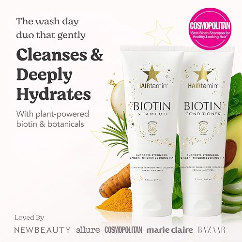 Miniatura 2 de HAIRtamin Juego de champú y acondicionador, sin parabenos ni sulfatos, voluminizador e hidratante, champús y acondicionadores de biotina natural,