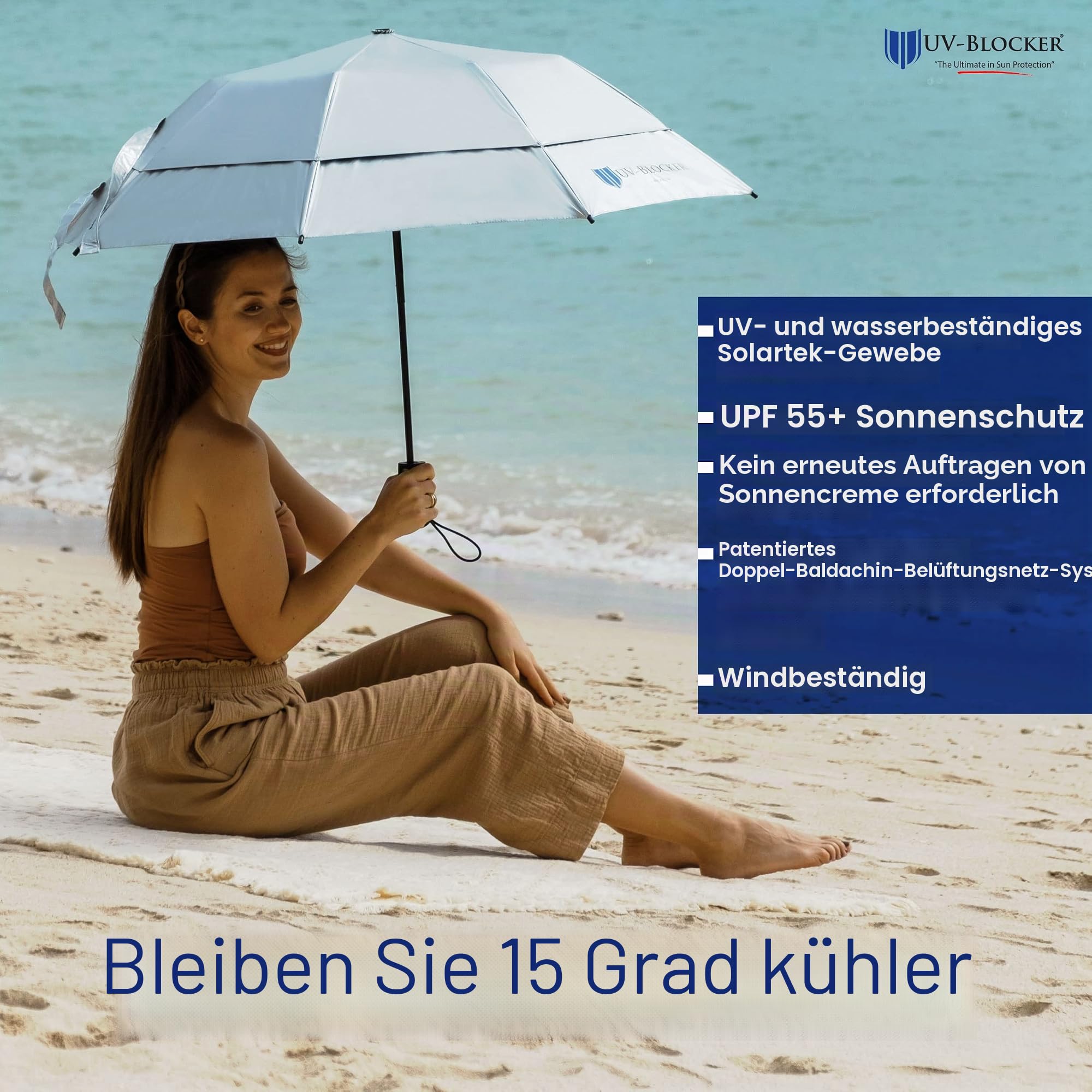 UV-Blocker Kompakter Sonnenschirm, UV-Schutz, automatisches Öffnen/Schließen, doppelt belüftet, winddichter Sonnenschirm zum Spazierengehen, LSF 55+, 106,7 cm/111,8 cm/147,3 cm