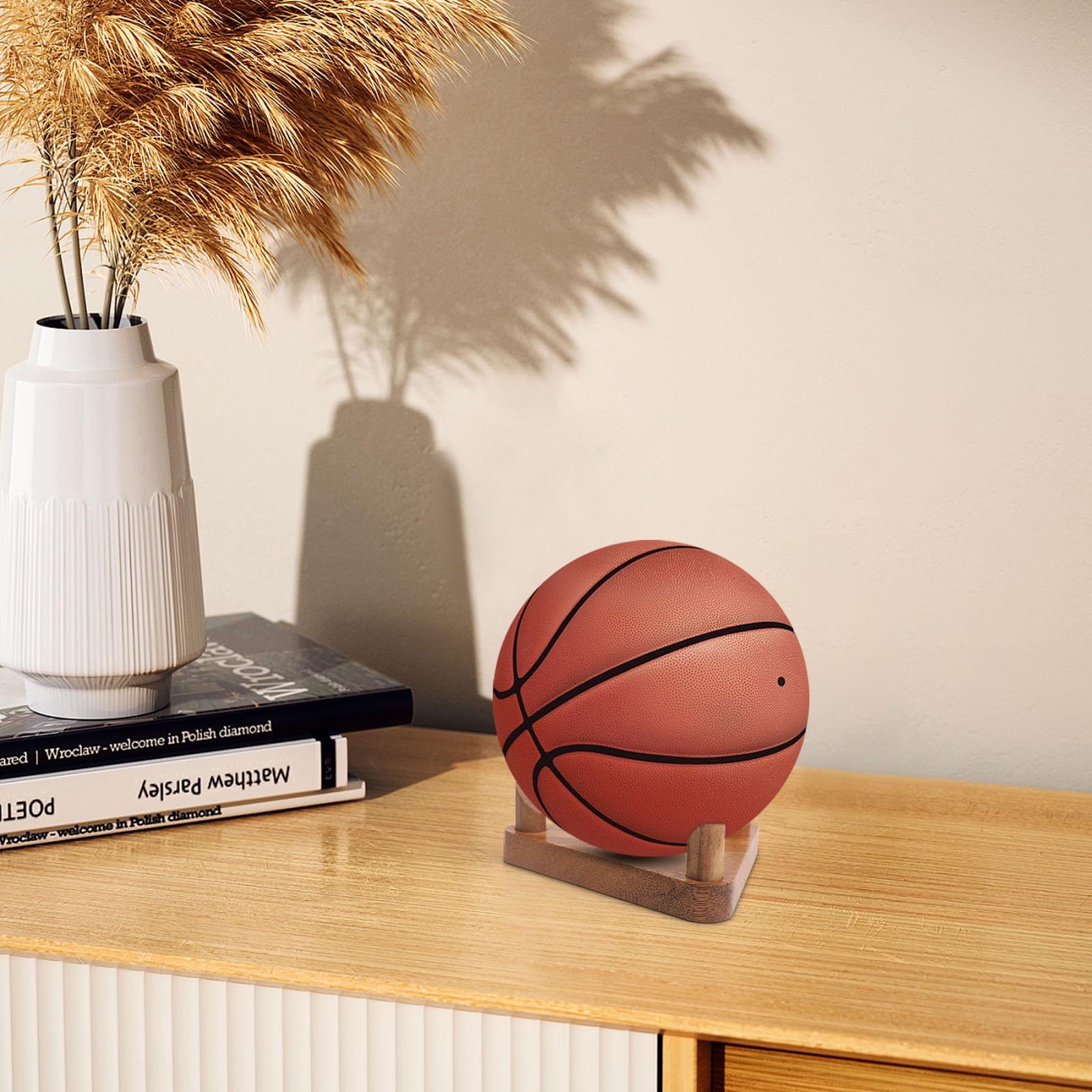 HENGBIRD Supporto da Parete per Palline, in Legno e Metallo, per Pallacanestro, Calcio, pallavolo, Marrone Rustico