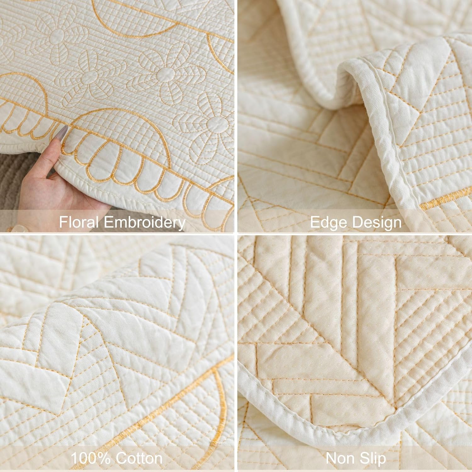 Cotton Quilted Pet Couch Covers for Sofa Farmhouse Rustic Floral Embroidery Sectional Couch Cover Soft Anti-Slip Sofa Slipcover Furniture Protector for Kids, Dogs, Pets (Cream,36"x63")
