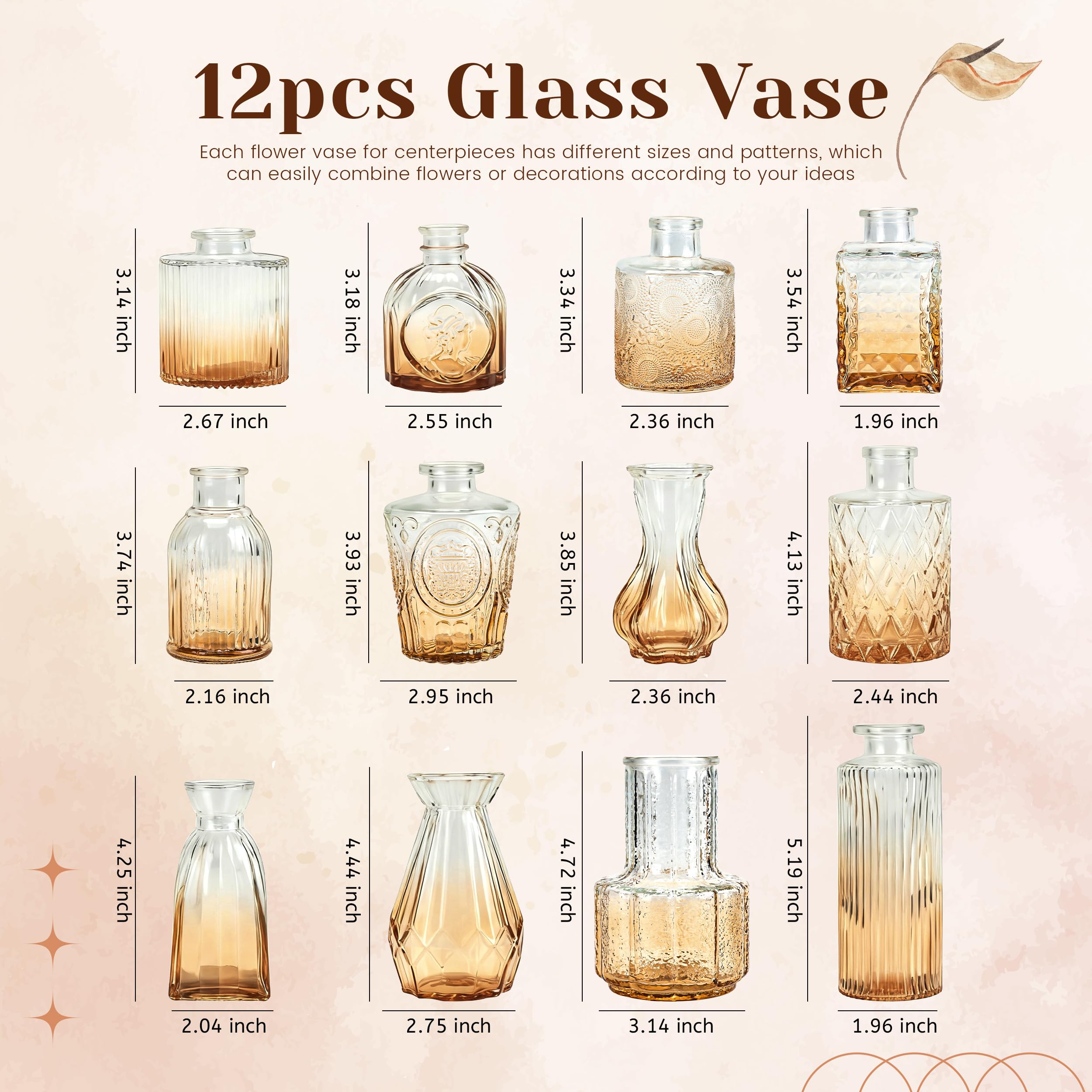 BTSD-home Set di 12 vasi per fiori, piccoli vasi per decorazione da tavolo, decorazione di nozze, decorazione per soggiorno, centrotavola rustica e decorazione per la casa