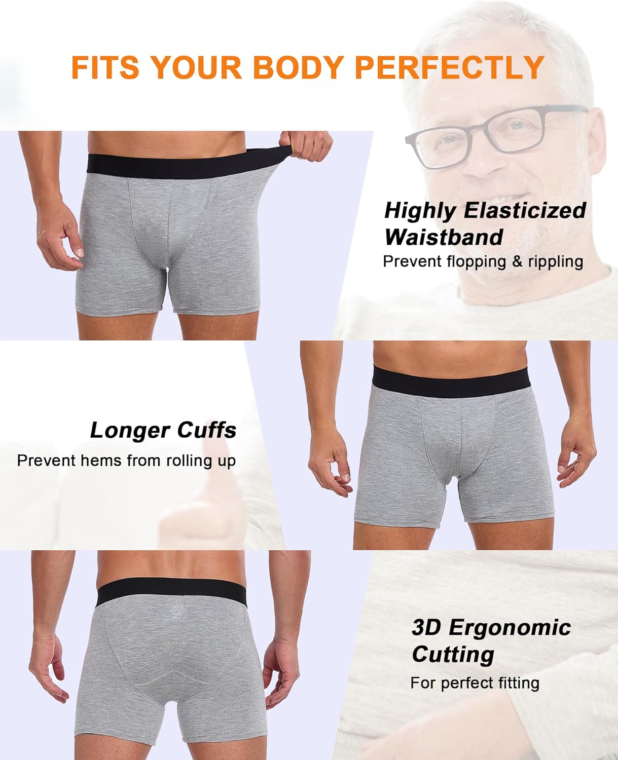 Washable Incontinence Underwear for Men, Leak Proof Underwear Bladder Control Protective Boxer Briefs High Absorbency - Image 4