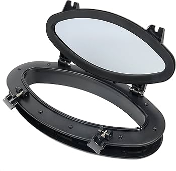 Amarine Boat Portlight Porthole - 15-3/4 X 7-7/8 Inch Rectangle Opening Window White/Black