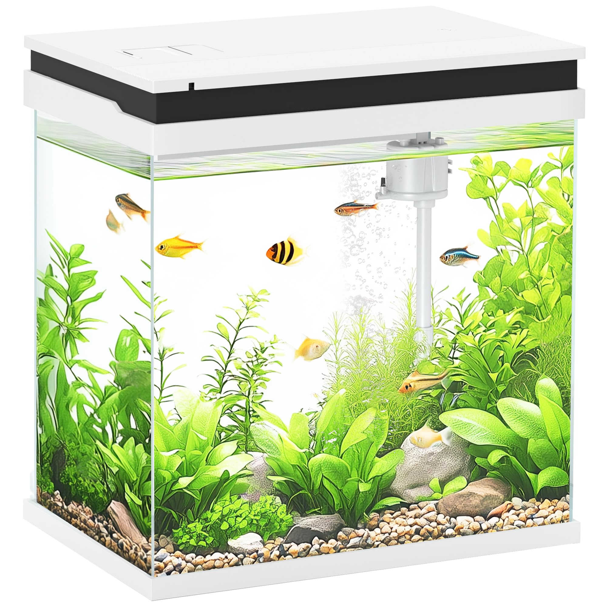 PawHut Fish Tank 14L Glass Aquarium with Filter System for Goldfish, White