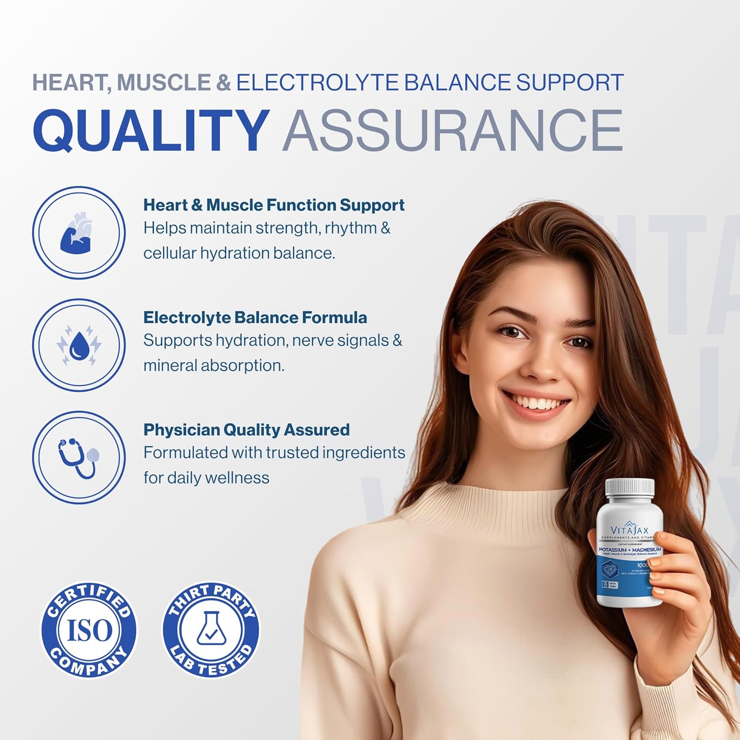 Potassium Magnesium Supplement 1000mg | 90 Capsules | Magnesium and Potassium Supplement for Heart, Leg Cramp, Muscle & Electrolyte Balance Support | Gluten Free, Non-GMO | 3-Month Supply - Image 3