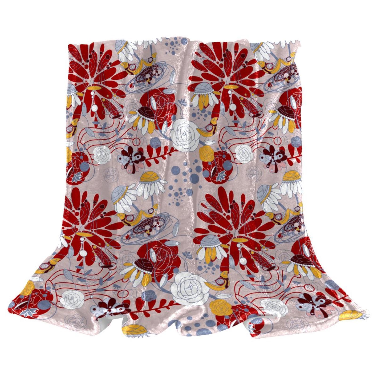 Couverture polaire fleur rouge en microfibre douce et chaude de 150x130 cm pour lit