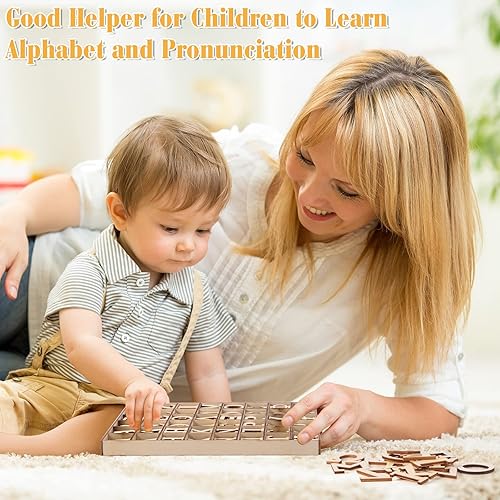 Miniatura 6 de 240 letras griegas de madera sin terminar con bandeja de almacenamiento letra negrita letras pequeñas del alfabeto de madera para manualidades mini