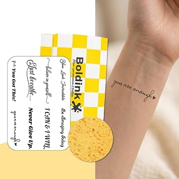 Waterproof Inspirational Words Semi-Permanent Tattoos,Self-Love Motivational Tiny Temporary Tattoos,Long Lasting Handwritten Letter Fake Tattoos Stickers for Women Adults
