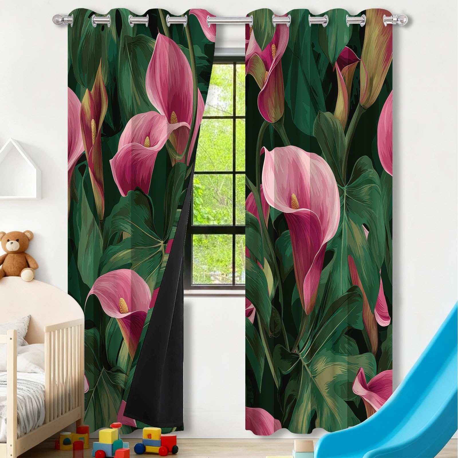 Rideaux occultants vert 67.5x240 cm pour salon et chambre