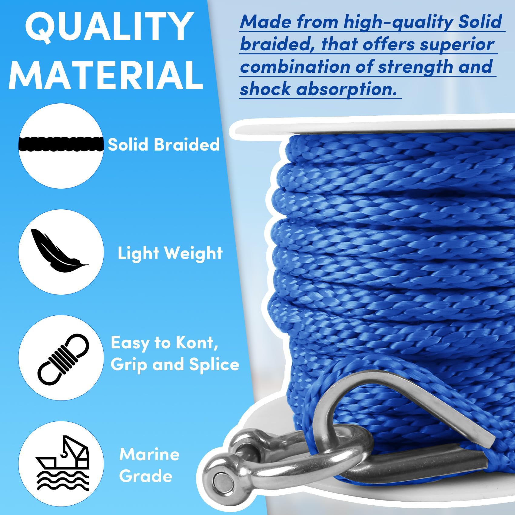 Snapklik.com : Premium Anchor Rope 100 Ft X 3/8 Inch, Solid Braid MFP ...