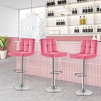Vista 2 de Yaheetech Taburetes de bar de terciopelo rosa, juego de 4 taburetes de bar ajustables, taburetes giratorios sin brazos con cojín de asiento grueso