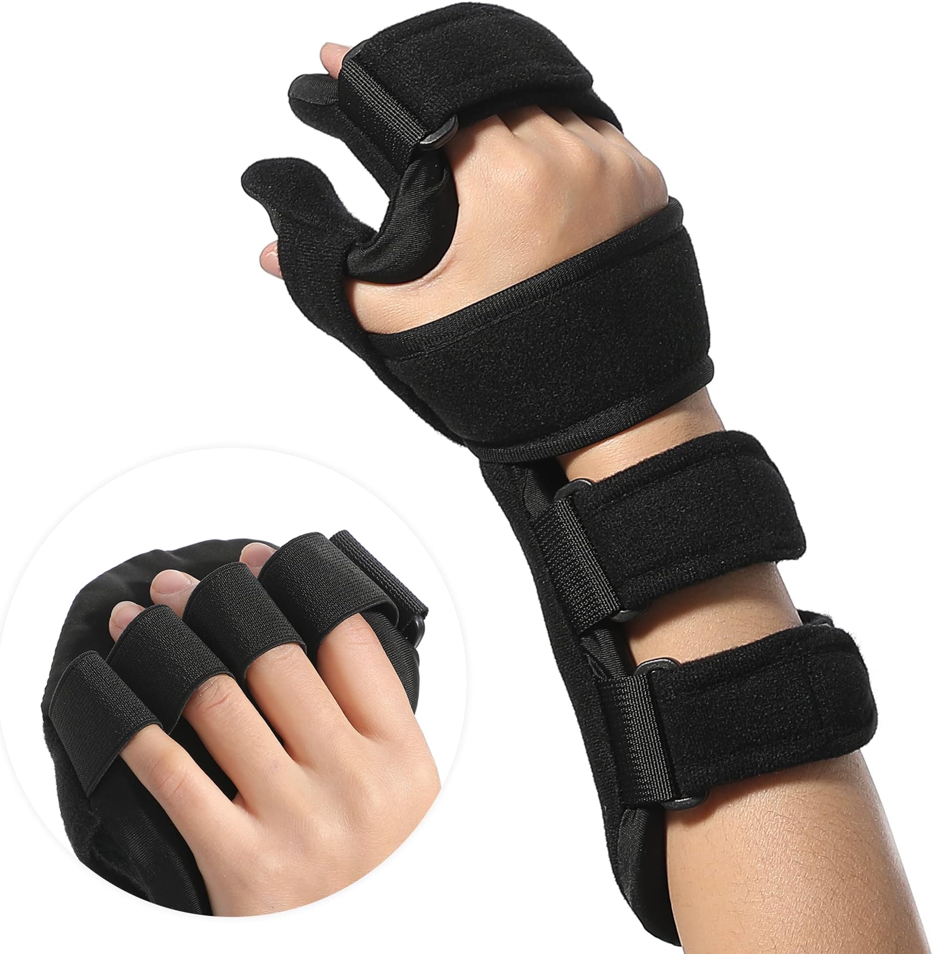 Fanwer Stroke Resting Hand Splint - Night Immobilizer Wrist Finger Brace for Flexion Contractures, Functional 5 Finger Stabilizer Wrap - for Muscle Atrophy Rehab, Arthritis, Tendonitis (Right, Large)
