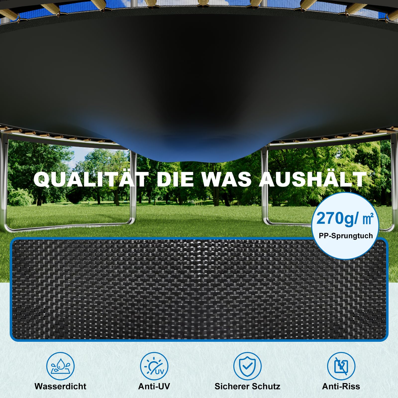 Devoko Trampolin Outdoor Ø 183/228/305/366/427 cm, GS-Zertifikat Indoor Trampolin Kinder Gartentrampoline, Komplettset mit Schuhnetz, Leiter, Randabdeckung, Sicherheitsnetz