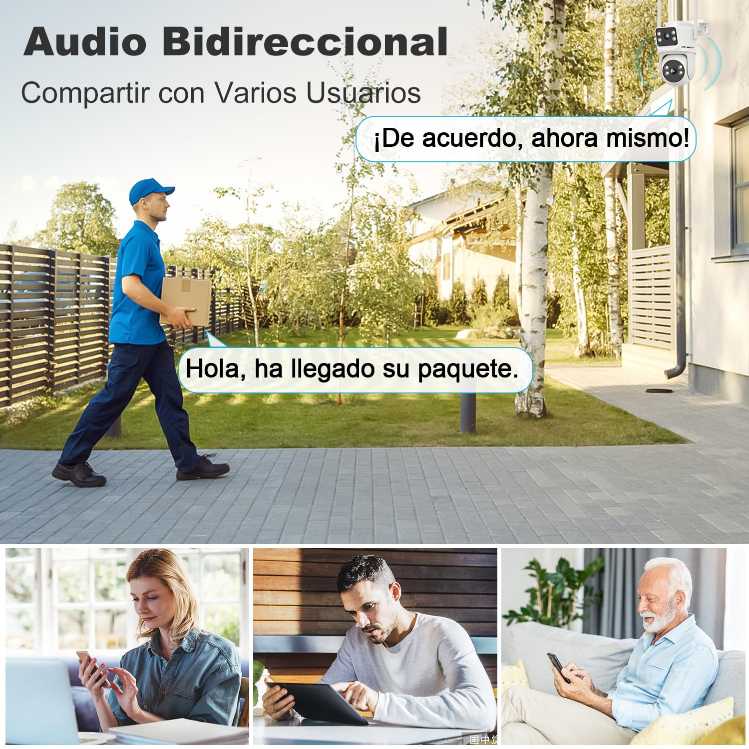 GENBOLT PTZ Cámara Vigilancia WiFi Exterior Doble Lente | 2,4/5GHz, PoE, Grabación 24/7, CCTV Domicilio del Hogar, Visión Nocturna Color, Seguimiento Auto, Detección Humana
