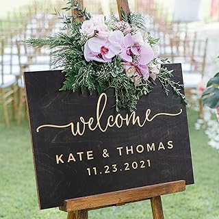 Personalized Wedding Welcome Sign | Custom Wood Sign for Wedding | 2 Optional Shapes, 4 Optional Sizes, 5 Wooden Colors - Wedding Plaque for Welcome Sign, Rustic Wedding Decor - D2