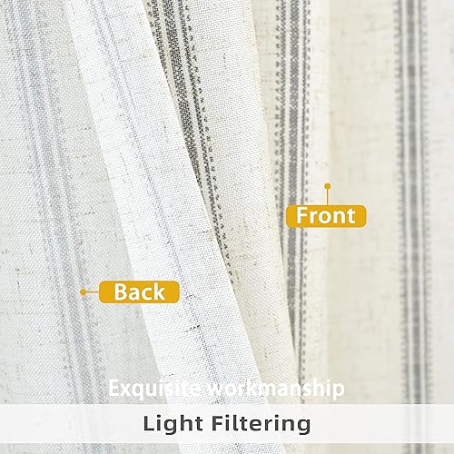 Miniatura 3 de DriftAway Cortinas semitransparentes con textura de mezcla de lino a rayas verticales, para sala de estar, dormitorio, 84 pulgadas de largo, 2