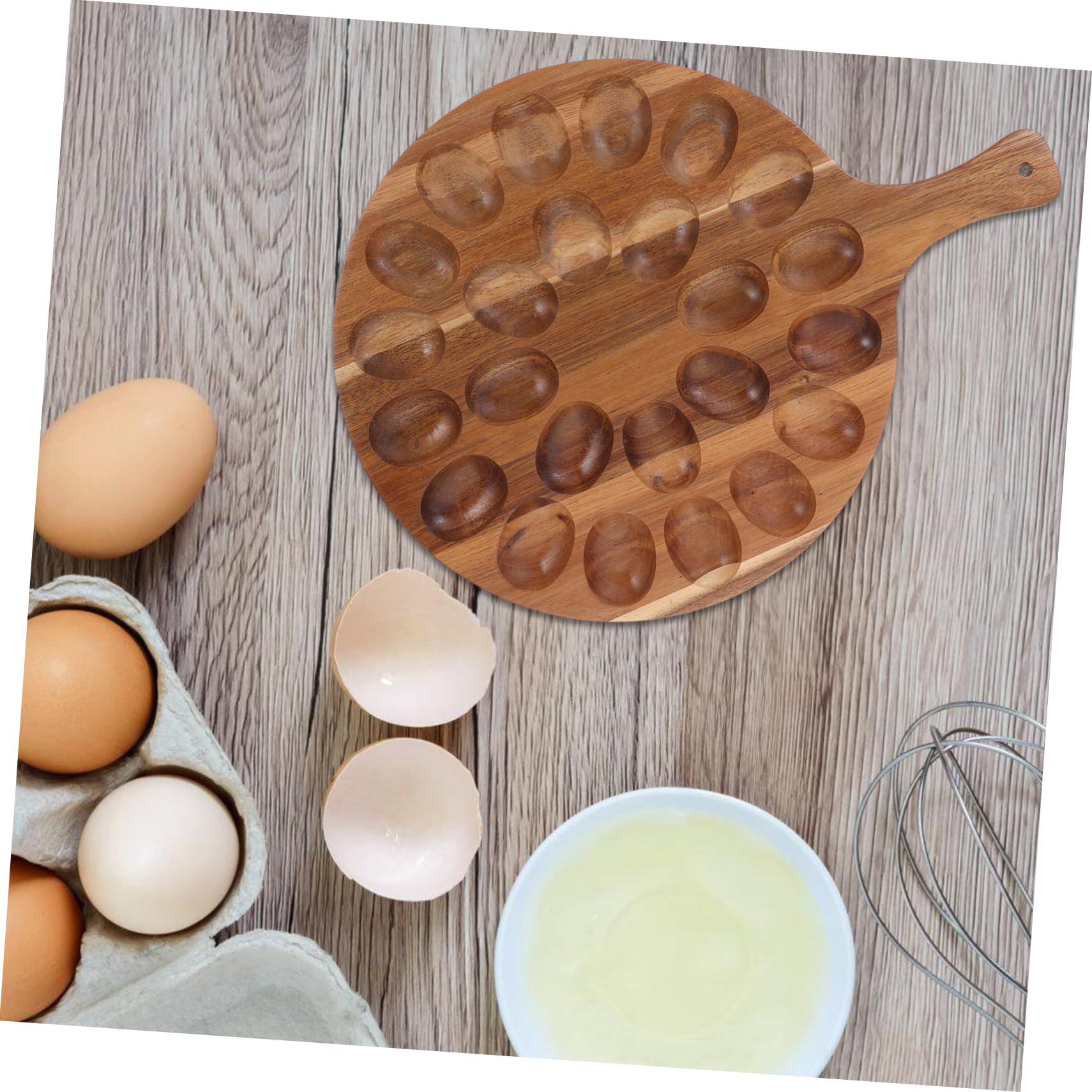 Cabilock Wooden Deviled Egg Holder Chicken Egg Storage Tray for Celebrations Creative Design Sturdy Wood Construction for Parties