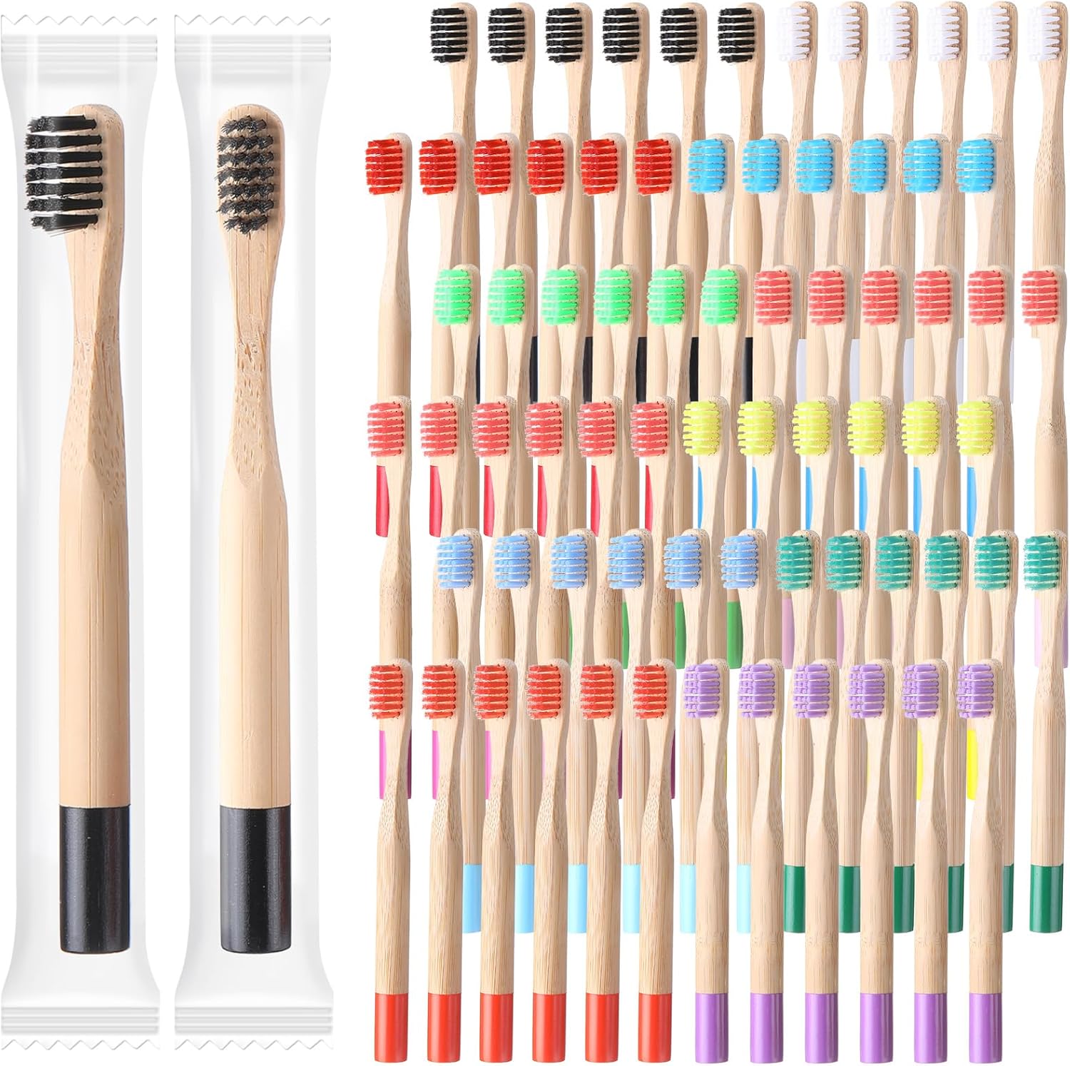 24 Pcs Kids Bamboo Toothbrushes Soft Bristle Toddler Toothbrush BPA Free Wooden Travel Toothbrushes for Kids Children Home Travel School, 5.7 Inches, Individually Wrapped