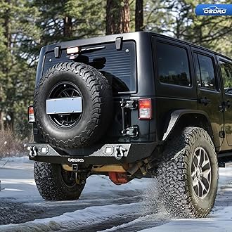 OEDRO Front and Rear Bumper Fit for 2007–2018 Jeep Wrangler JK JKU Unlimited (2/4 Door), Rock Crawler Bumper w/Fog Light Housing, 2 LED Lights, 2" Hitch Receiver, D-Rings, Paintable Armor, Black