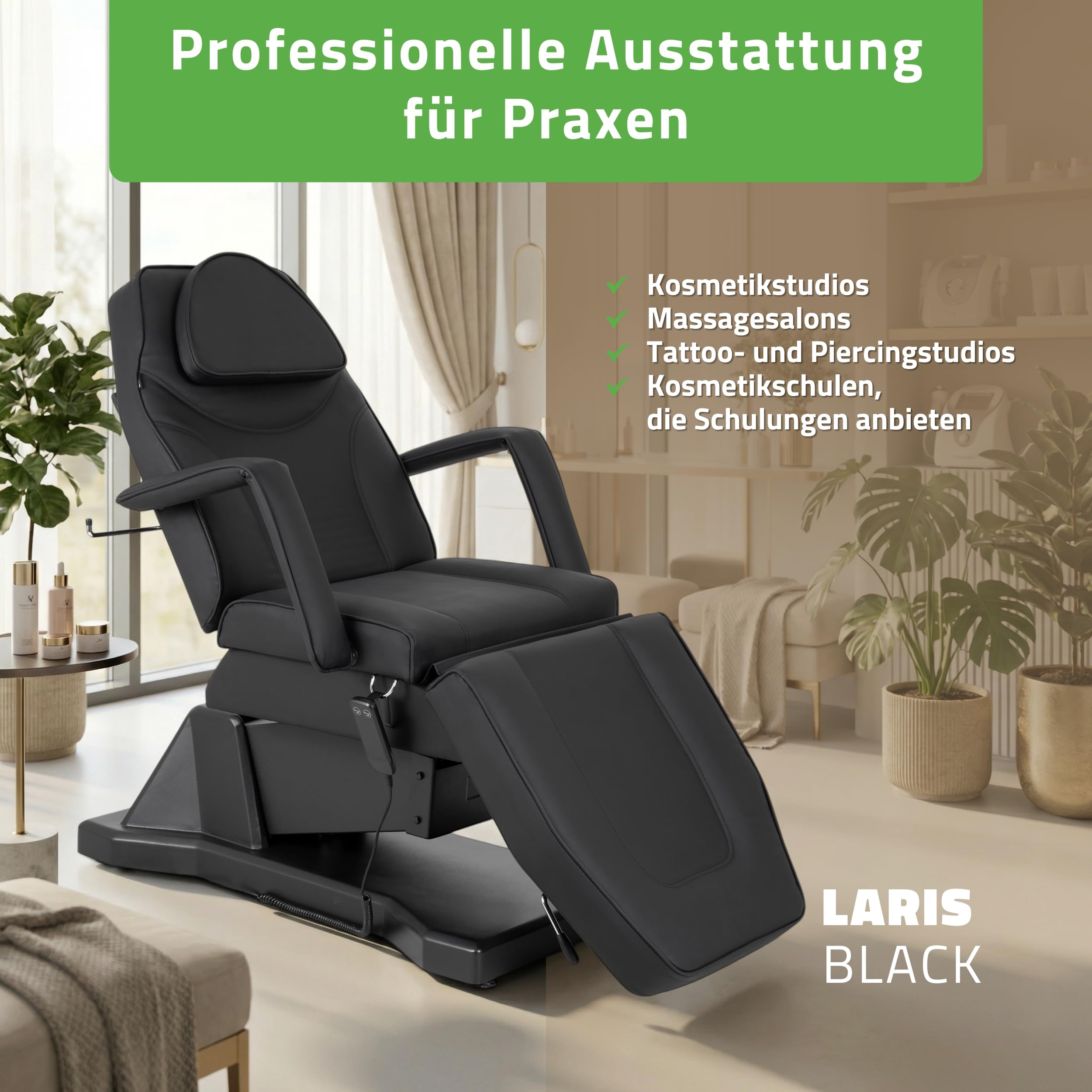 HABYS Laris Elektrische Kosmetikliege | Höhenverstellbarer Kosmetikstuhl mit Verstellbarer Rückenlehne & Fußstütze | Beautyliege für Kosmetik, Fußpflege, Massage & Tattoo | 180 kg