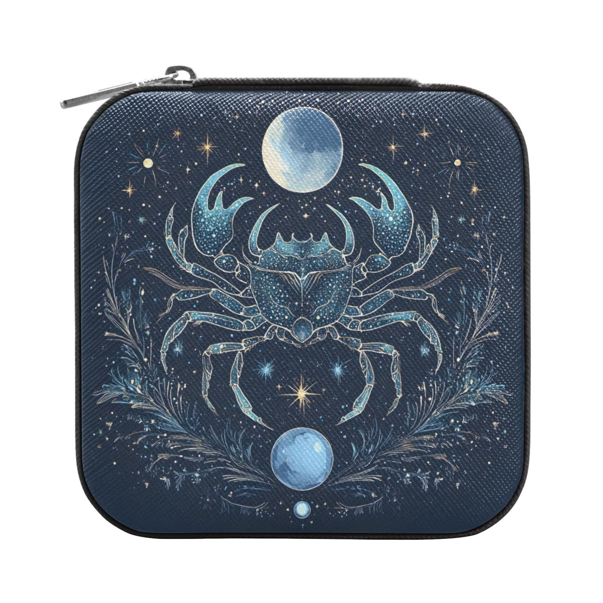 MNSRUU Small Jewelry Box Storage and Organizer Blue Crab Mini Travel Jewelry Case Portable Earring Ring Organizer Boxes for Women Girls, Black