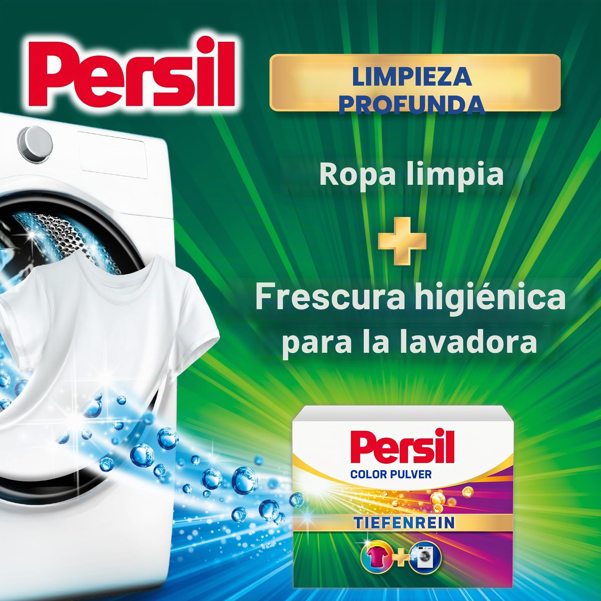 Persil Detergente en polvo de color de limpieza profunda (75 lavados), detergente para ropa pura y frescura higiénica para la máquina, eficaz de 20 °C a 60 °C