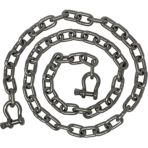 Rainier Supply Co. Anchor Chain - 1/4" x 4' Stainless Steel Boat Chain for Boats, Kayaks, and Jet Skis - Premium Marine Grade 316SS with Oversized Shackles