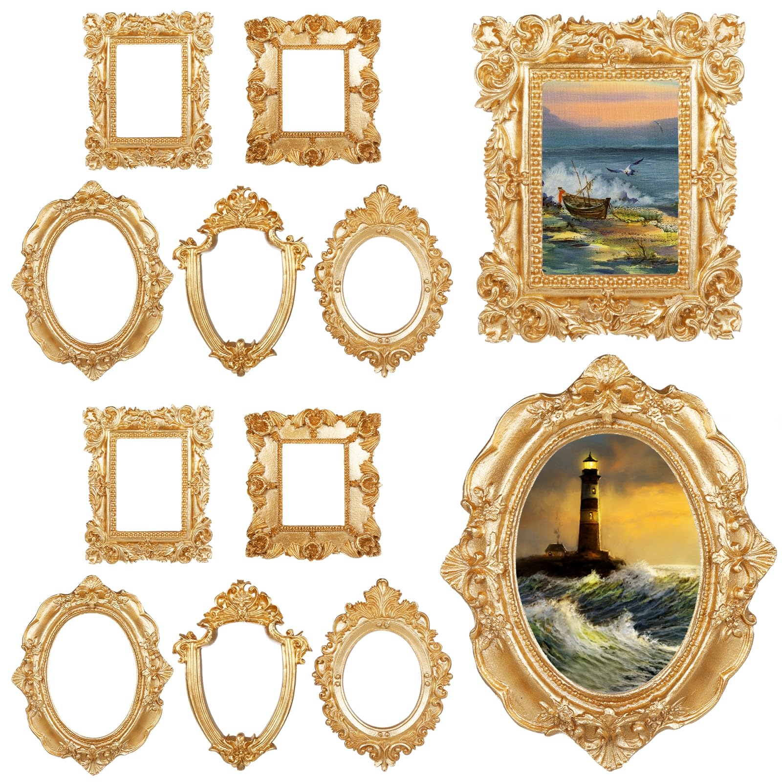 Cadres photo vintage en résine dorée style antique relief - Lot de 10