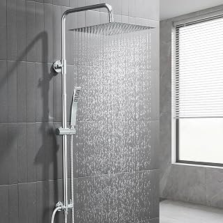 Auralum Edelstahl Regendusche ohne Armatur,Regenduschkopf 30x30CM,Duschsystem mit Höhenverstellbar Duschstange,Edelstahl Handbrause,Messing-Umschaltventil,vorhandene Bohrlöcher,Duschset Chrom