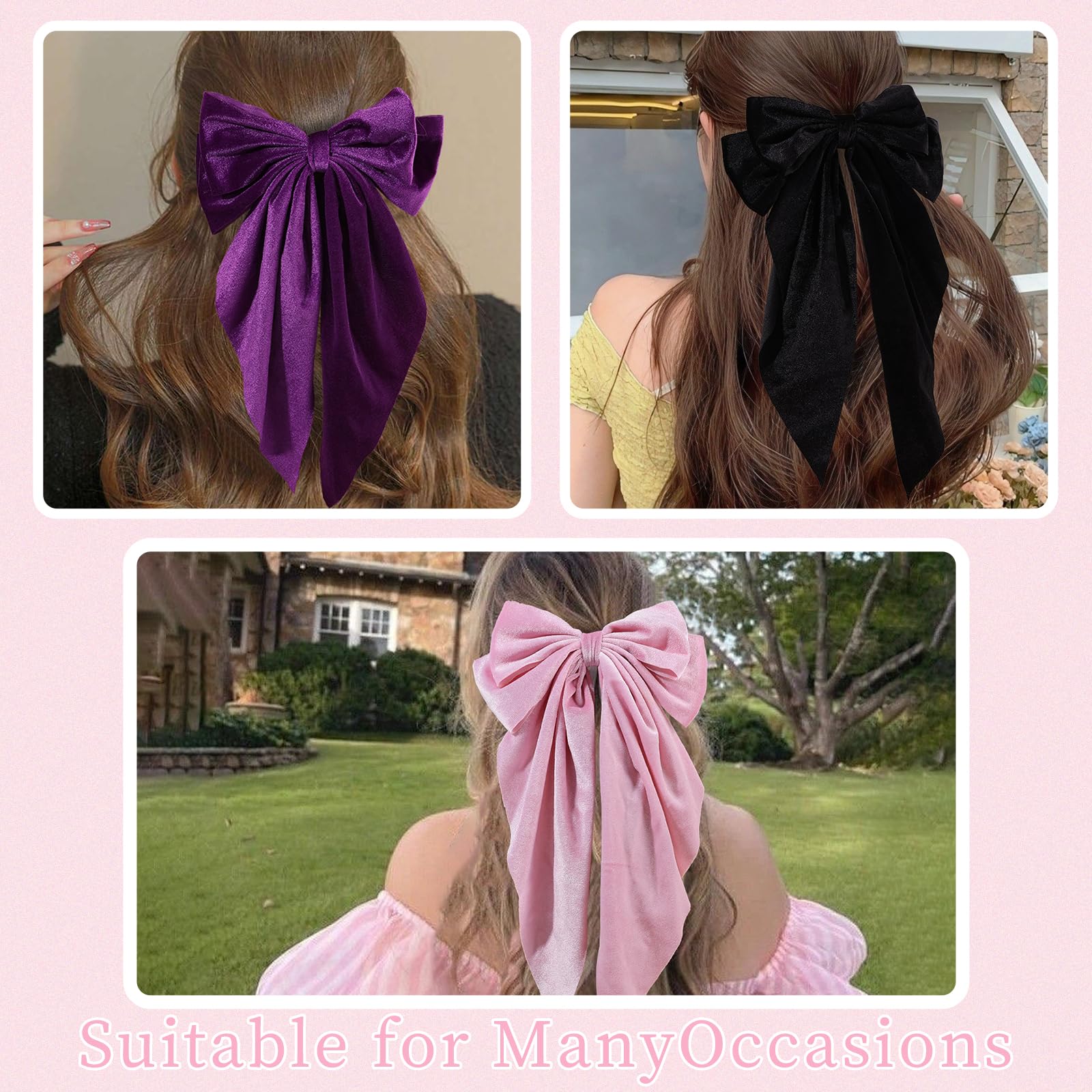 10 grandi fiocchi per capelli per donne e ragazze, in velluto, per ragazze, fiocchi per capelli con coda lunga, accessori per capelli francesi vintage per donne