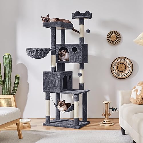 Miniatura 2 de Yaheetech Árbol para gatos de 73 pulgadas, muebles de soporte para gatos con postes rascadores, hamaca como centro de actividades para gatitos de