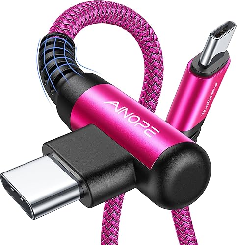 AINOPE Cable USB C a USB C de 60 W, 2 unidades de 6.6 pies USB tipo C en ángulo recto, compatible con Samsung Galaxy S22 S21, Note 20 Ultra 10 9 8,