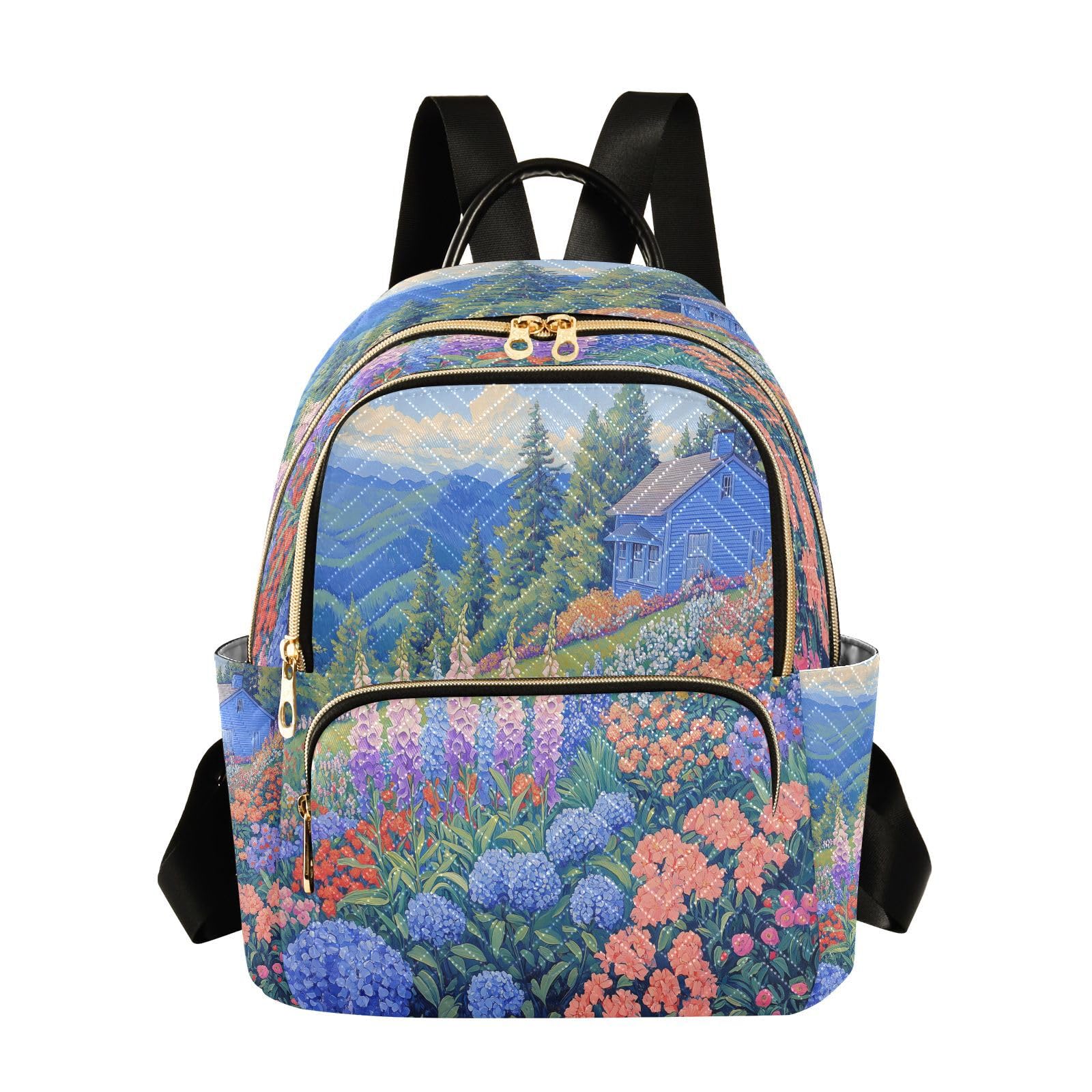 LFICRTAN Women's Quilted Backpack Purse Flower Garden Fashion Backpacks Casual Rucksack, Small