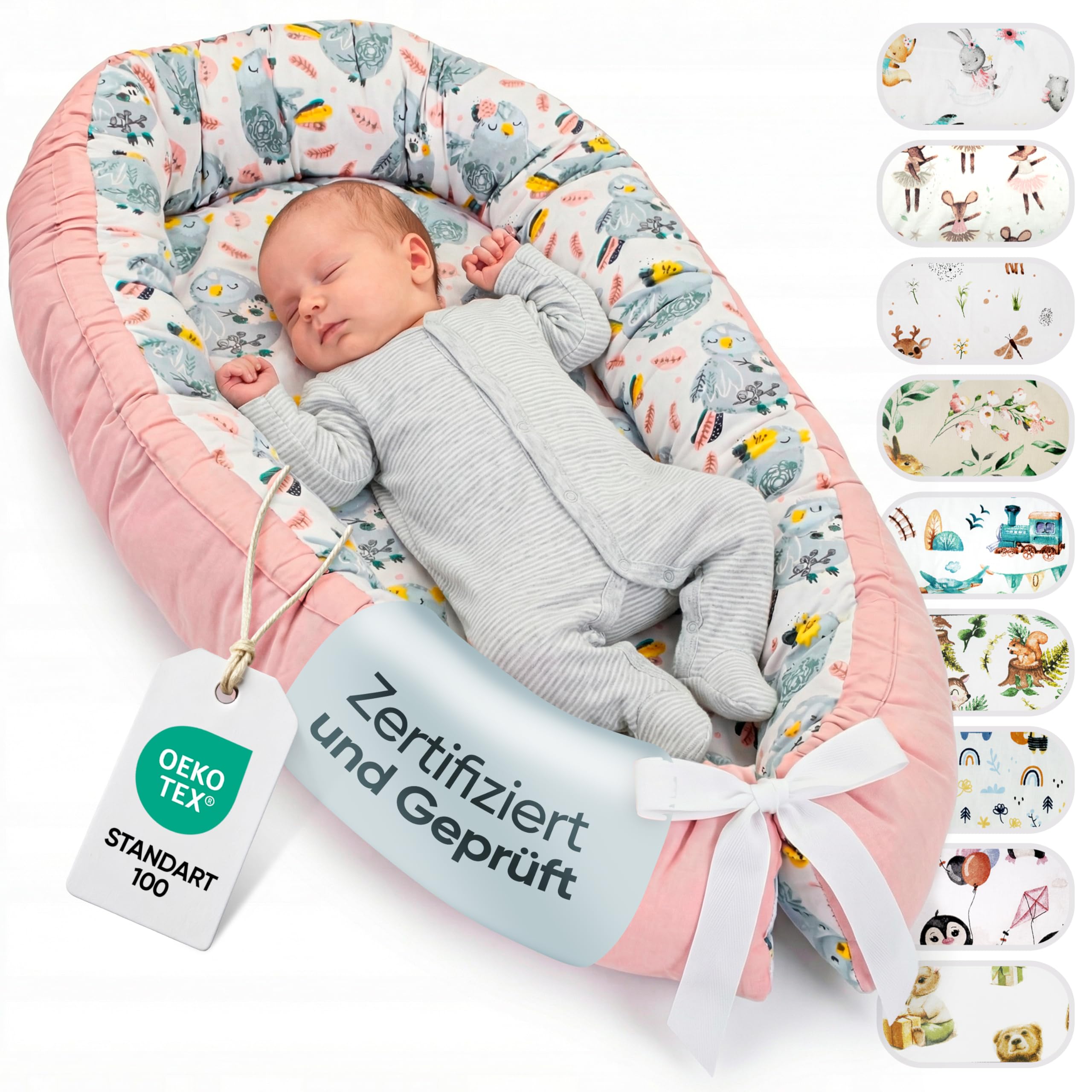 LULANDO® Babynest - Standard 100 von Oeko-Tex - multifunktionales Kuschelnest für Babys und Säuglinge - Nestchen - Reisebett - 100% Baumwolle - antiallergisch - hergestellt in der EU
